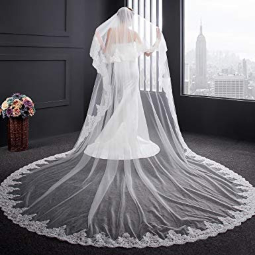 Two Tier Cathedral Lace Wedding Veil with Comb